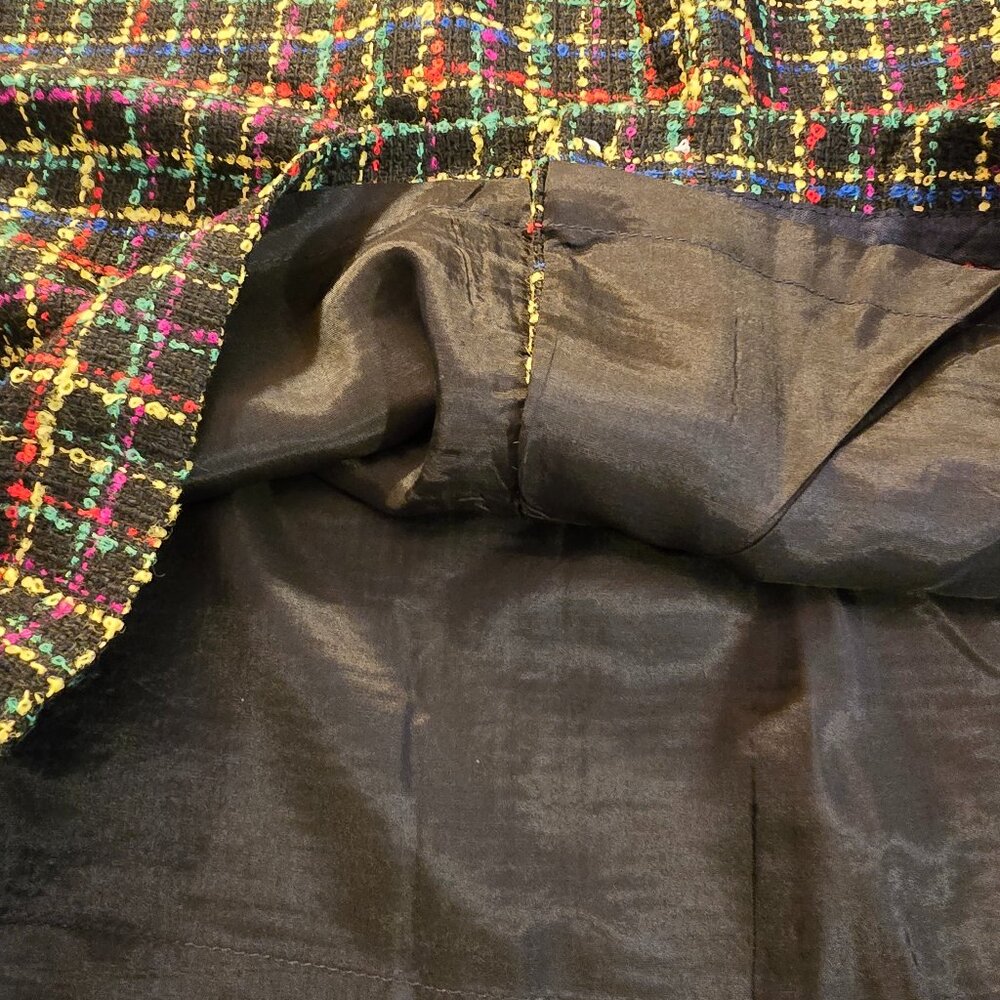 Skirt Tweed Black Yellow Green Red Blue Lined A-line Chaus size 12 1990s NWT Vtg - Picture 6 of 14